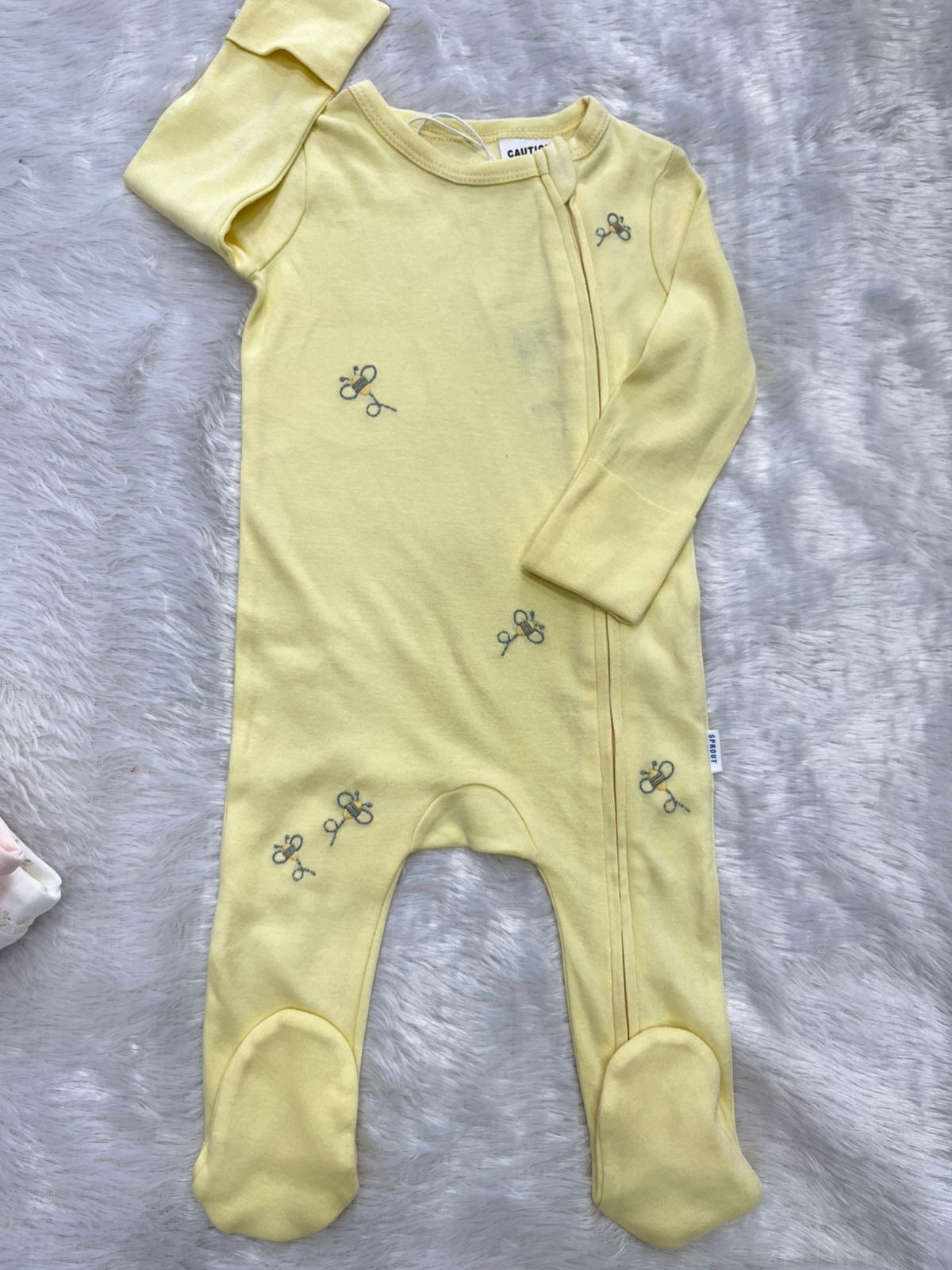 Yellow bee embroidery Romper