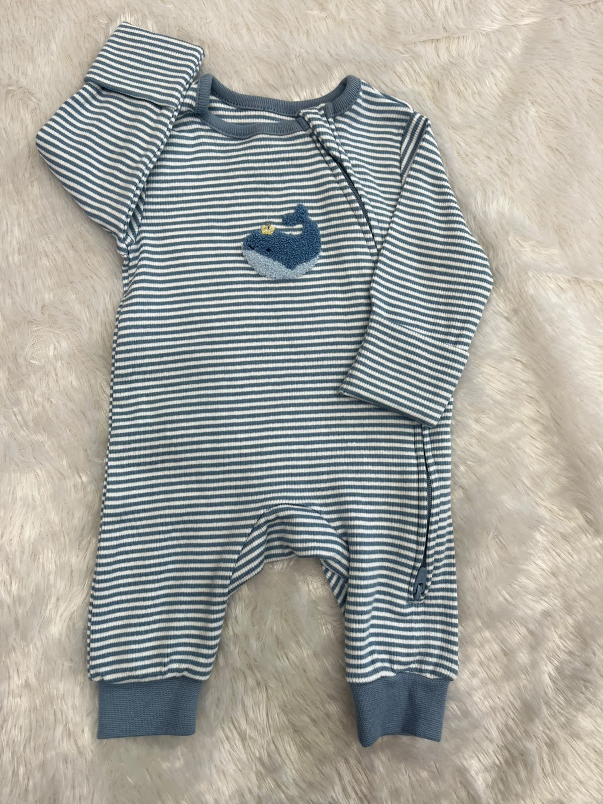 Striped Romper -Whale
