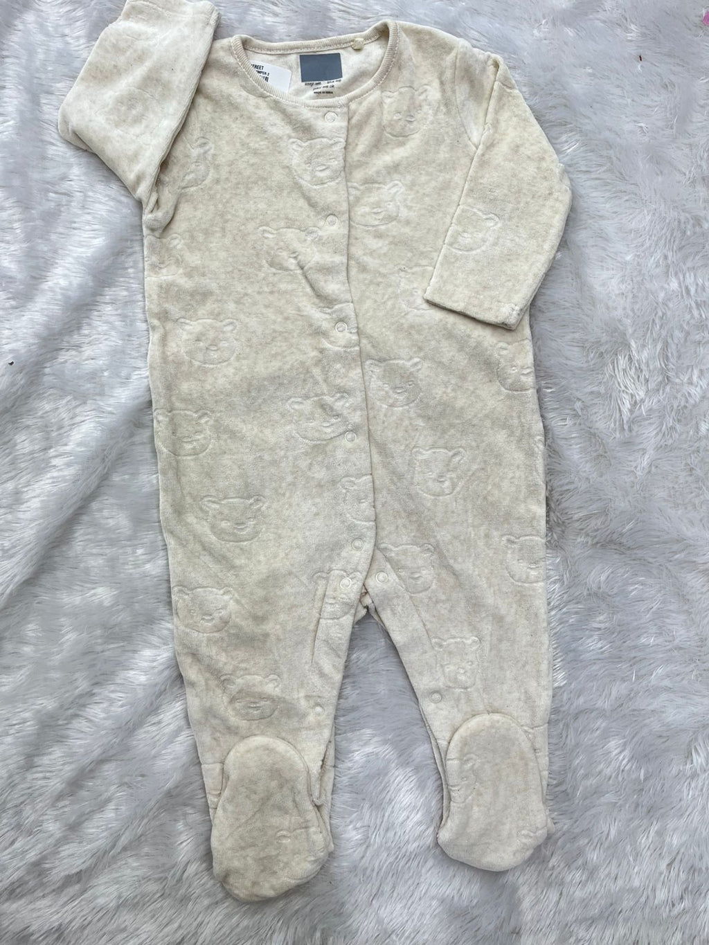 Cute bear ivory velvet Romper