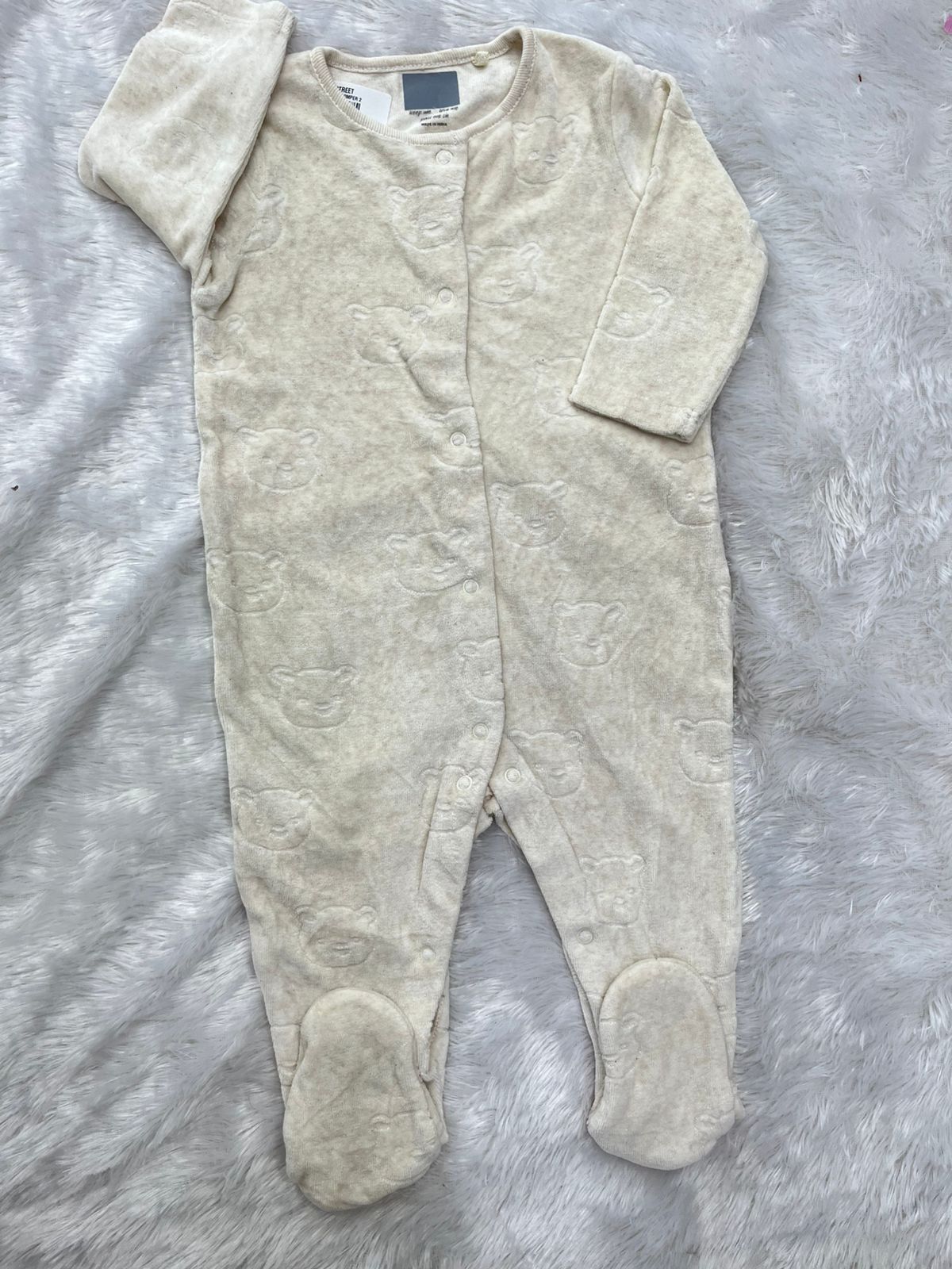 Cute bear ivory velvet Romper