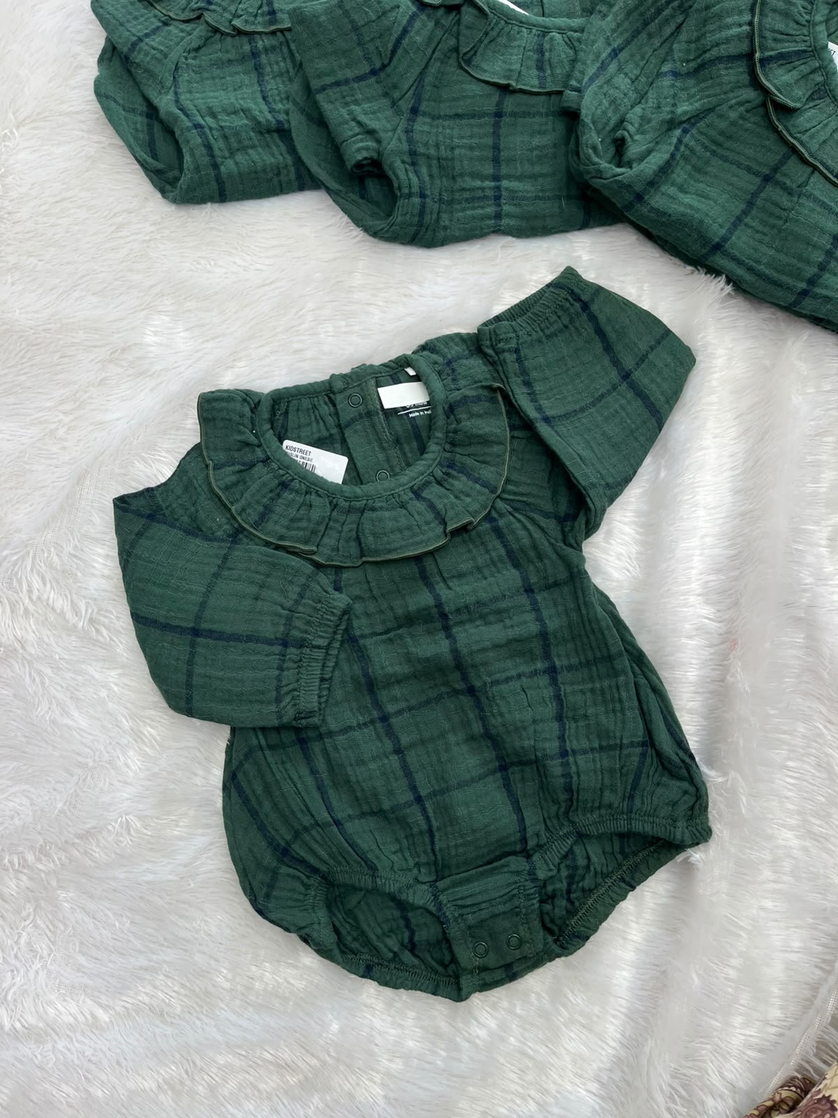 Cute Dark Green Muslin Onesie