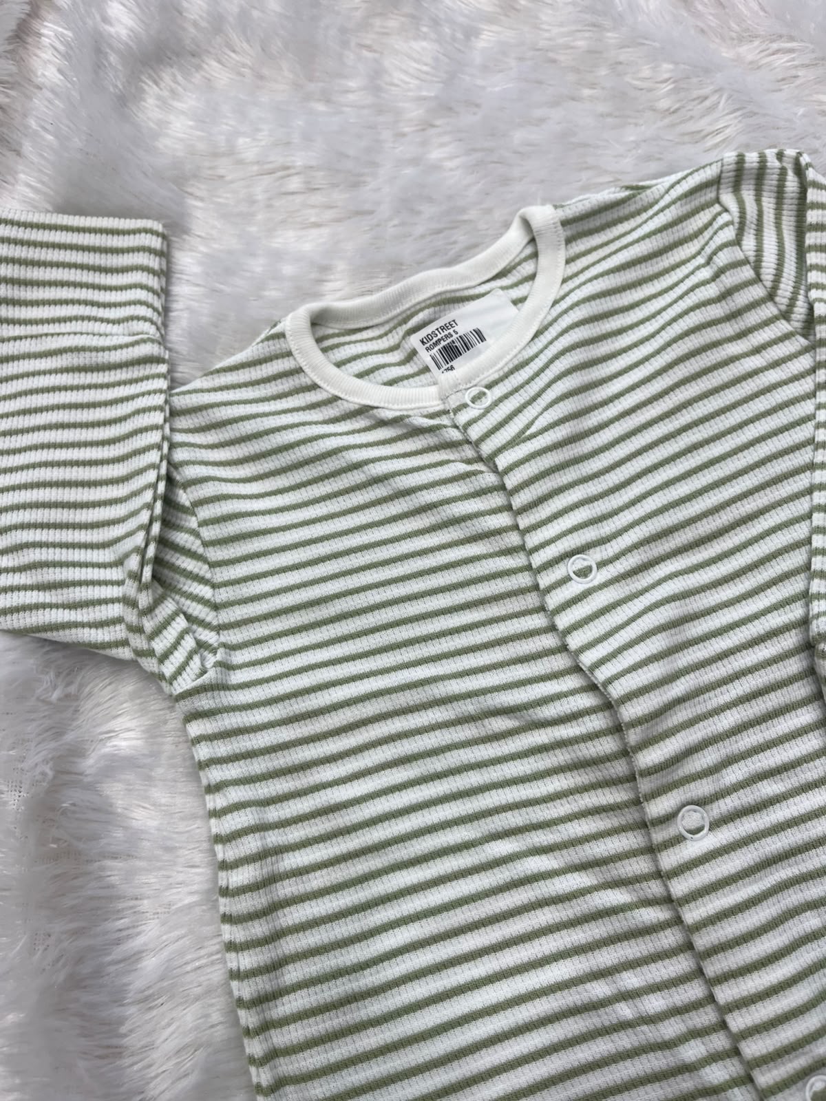 White and green striped Romper