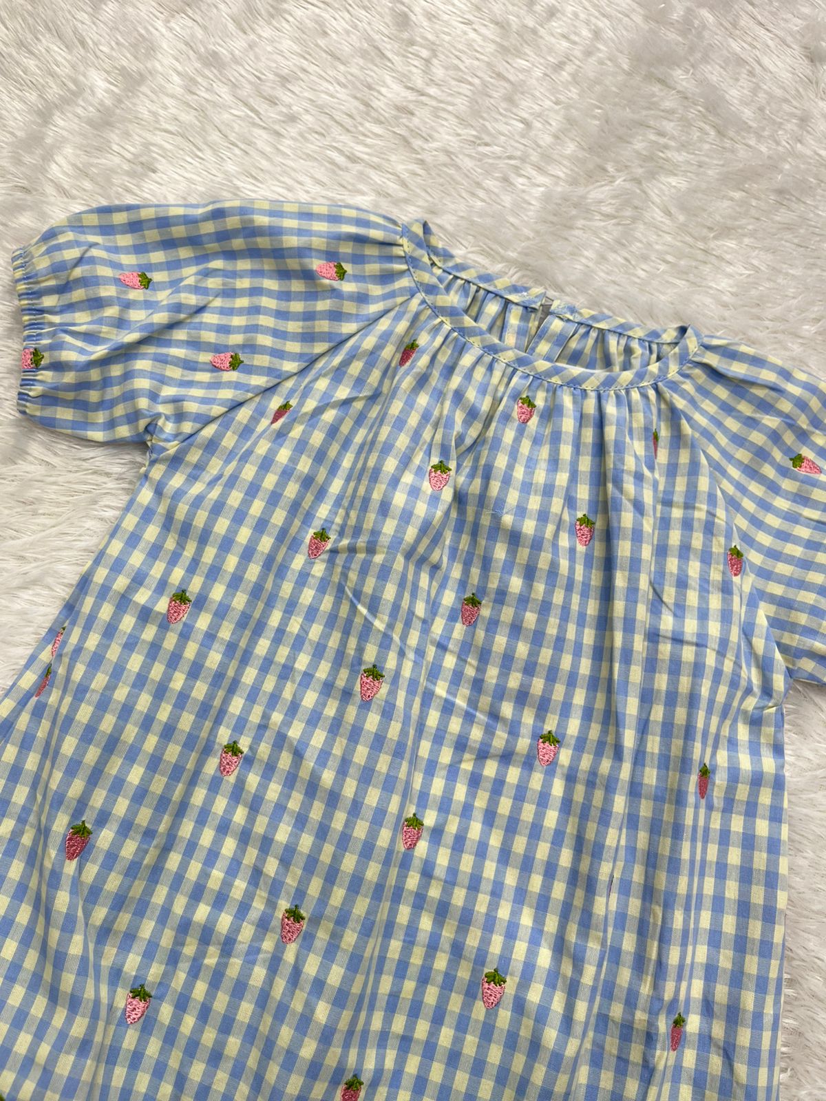 Strawberry Gingham dress-Blue