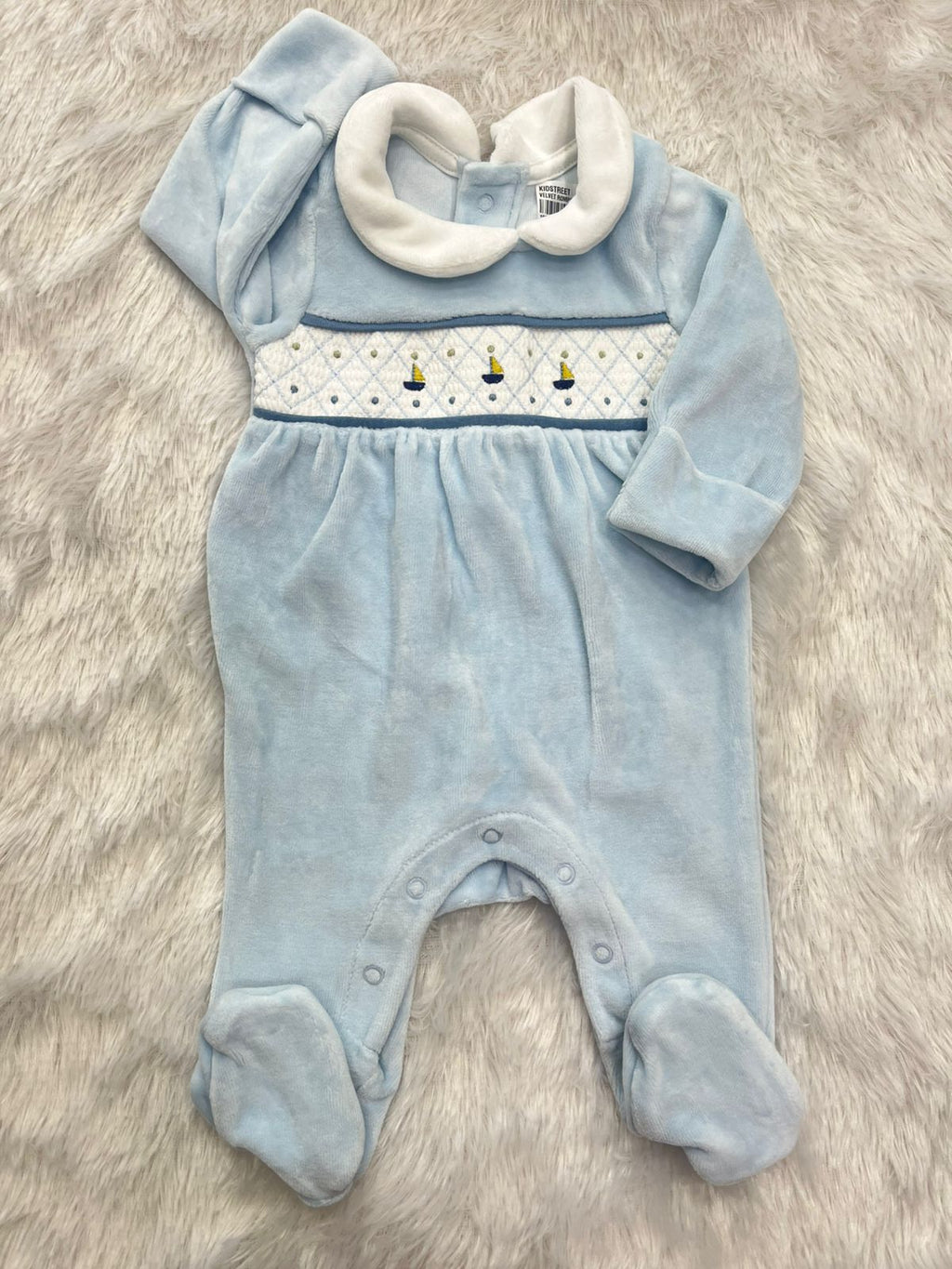 Sky blue velvet Romper
