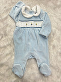 Sky blue velvet Romper
