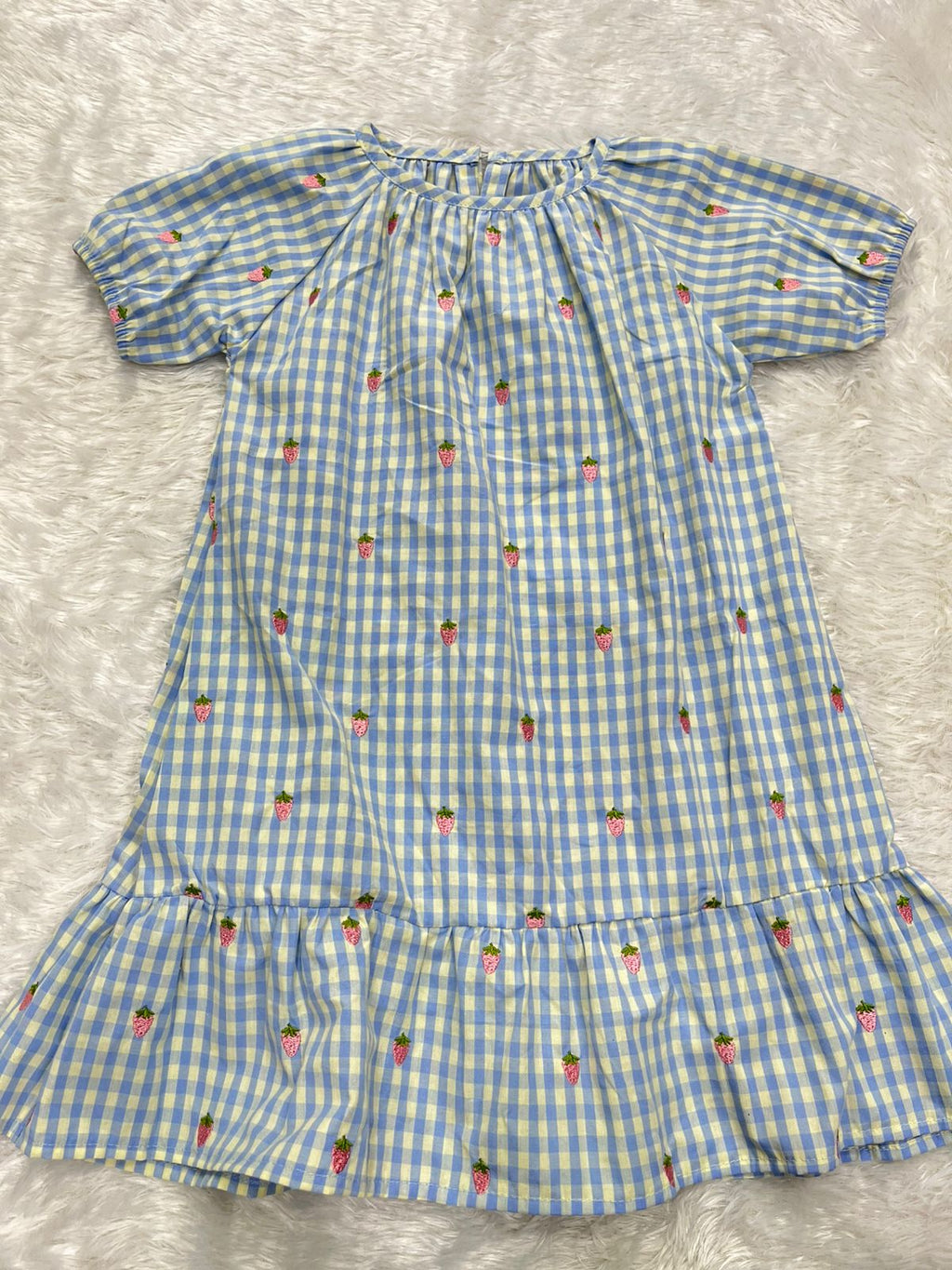 Strawberry Gingham dress-Blue