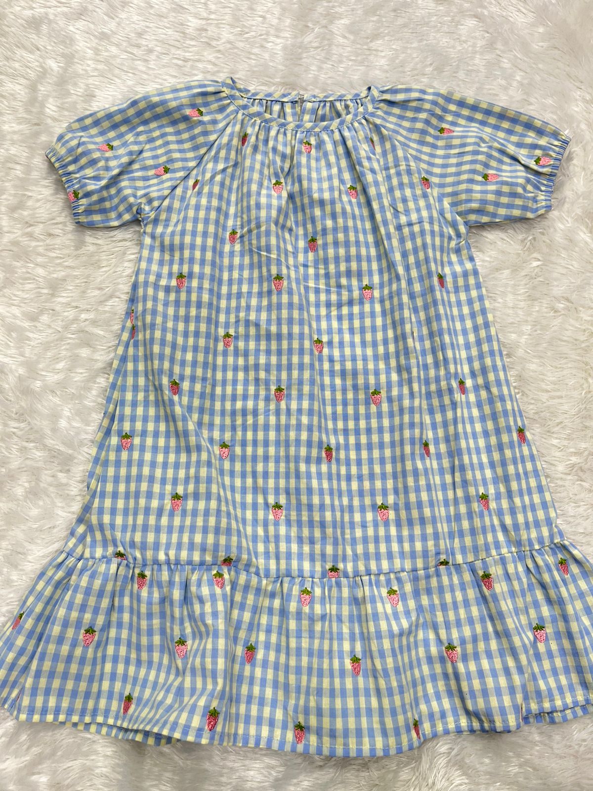 Strawberry Gingham dress-Blue