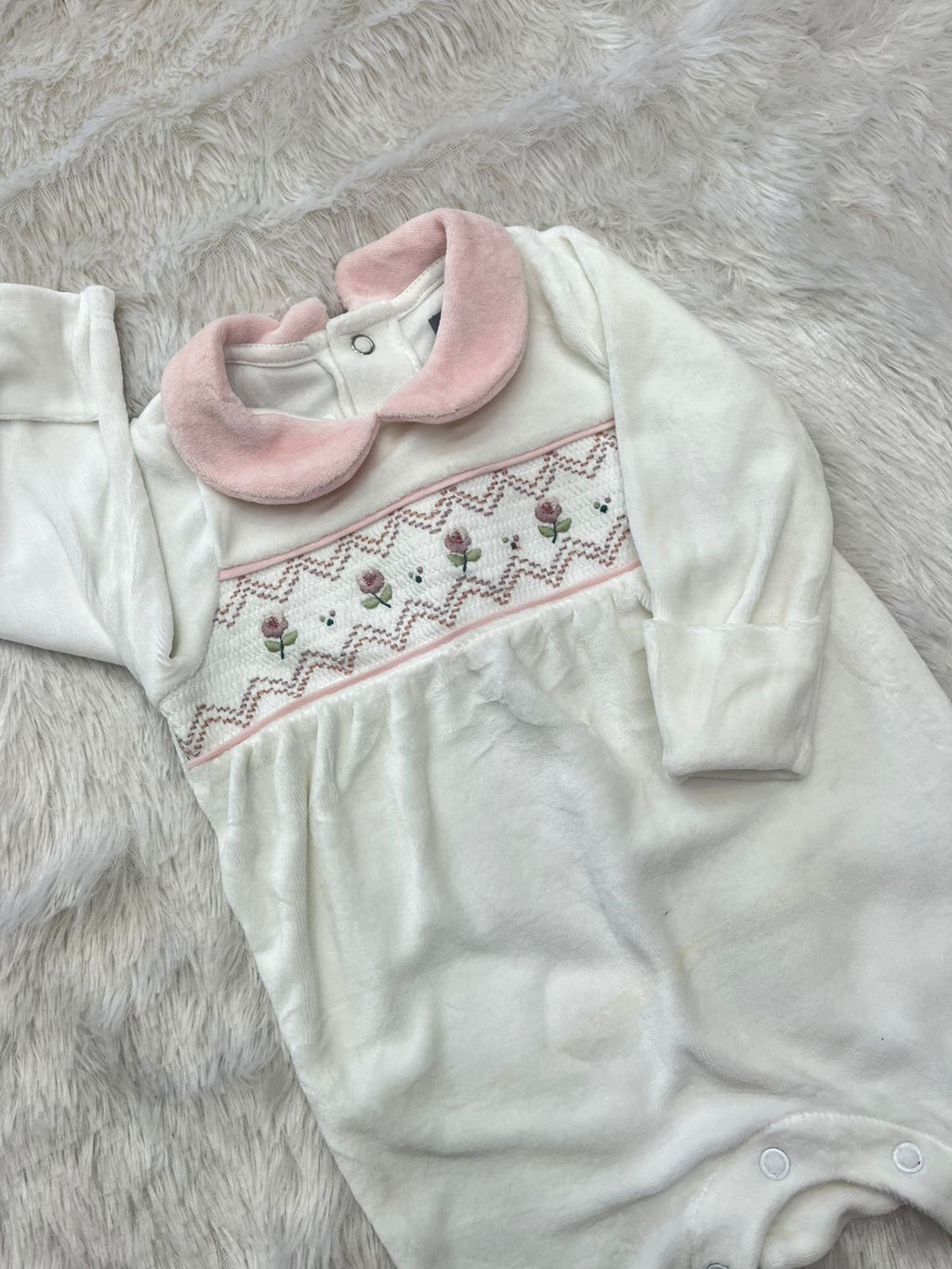 Baby Pink and white velvet romper