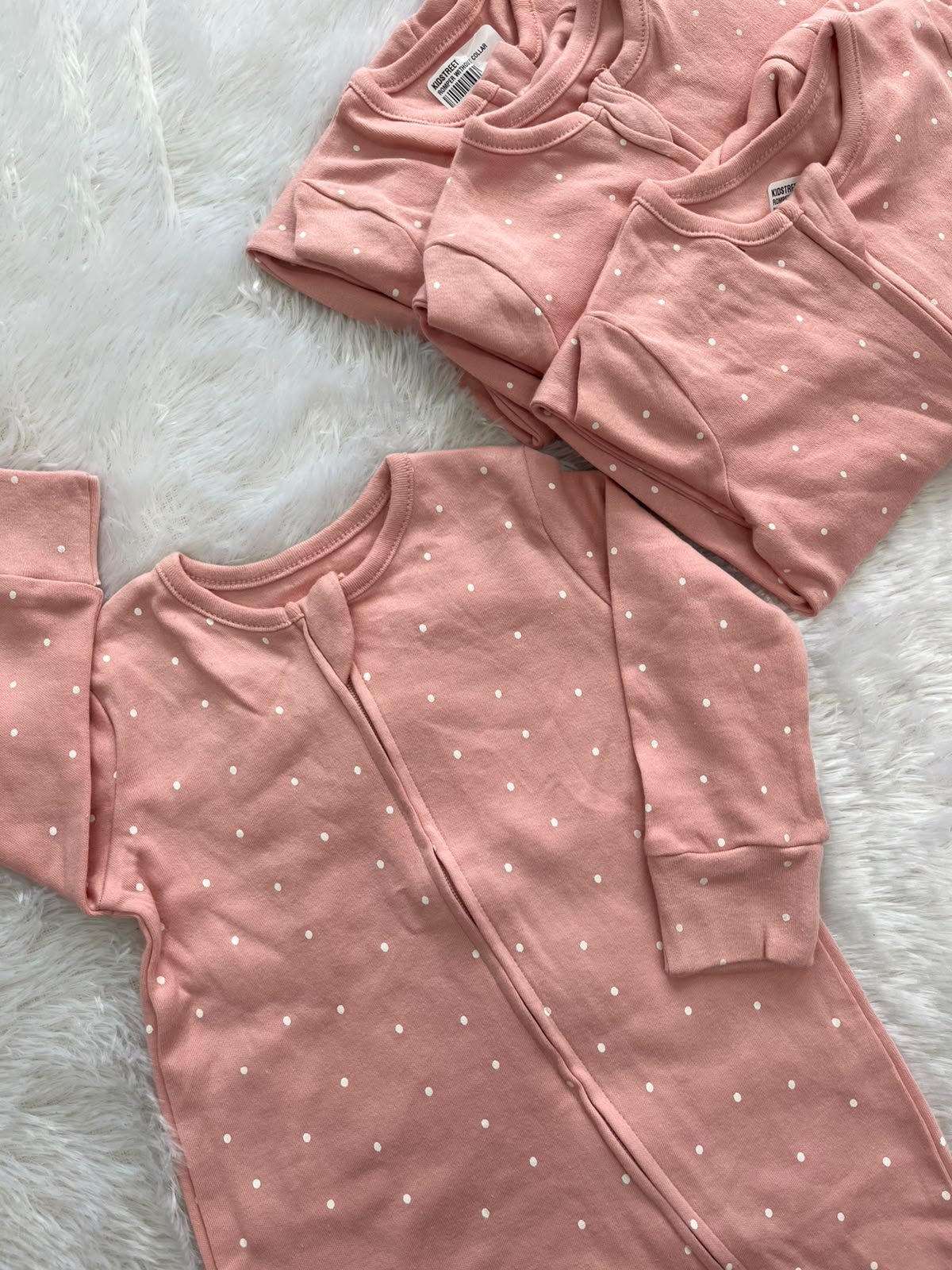 Peach Dotted Zipper Romper