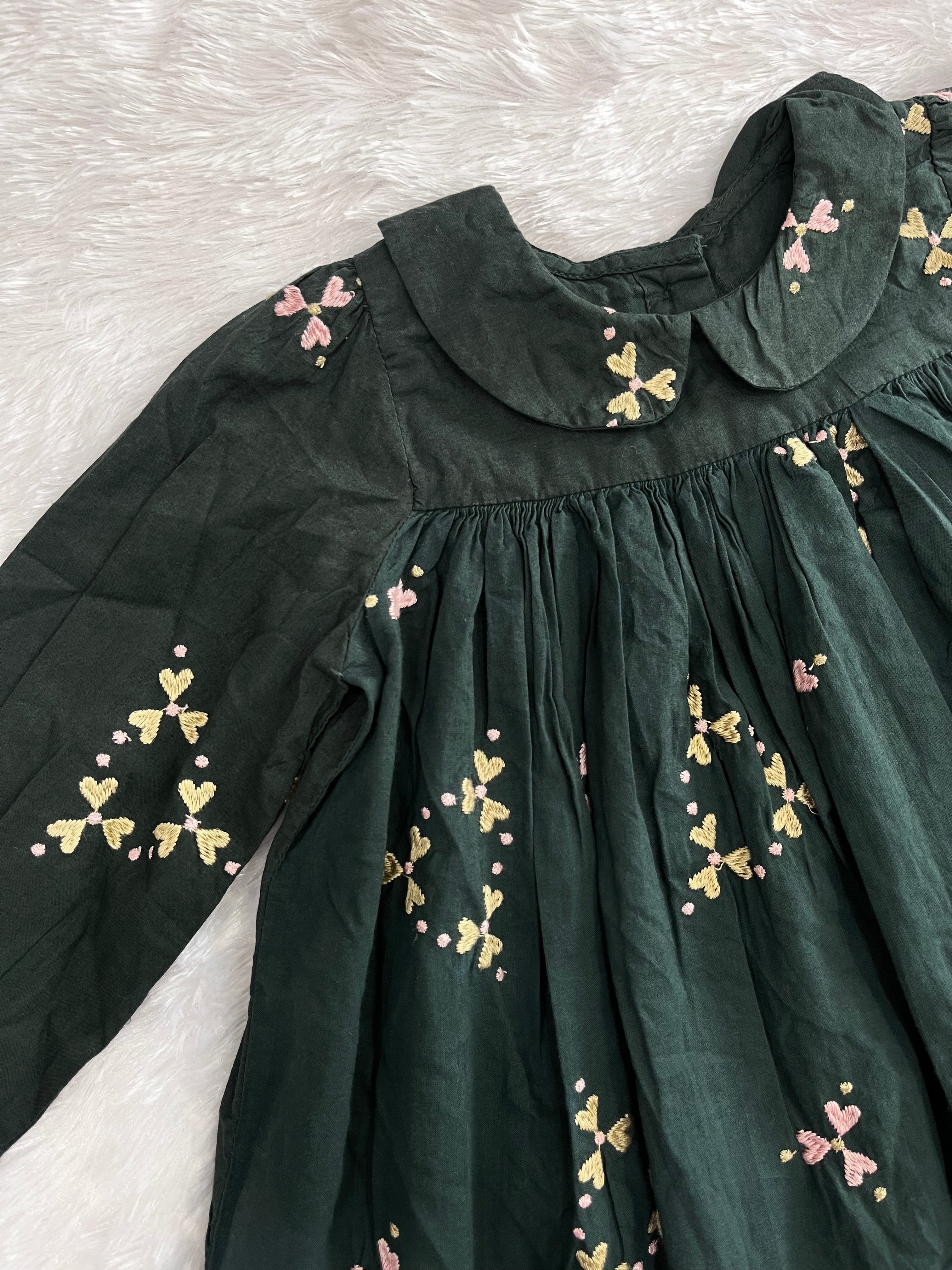 Green Embroidered Frock-1404