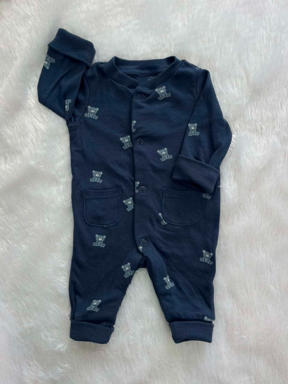 Navy blue bear Romper- Non footed