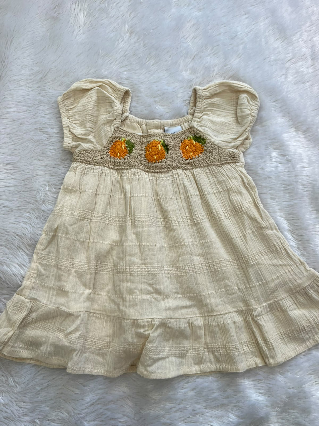 Beige Frock with Croche deatailing
