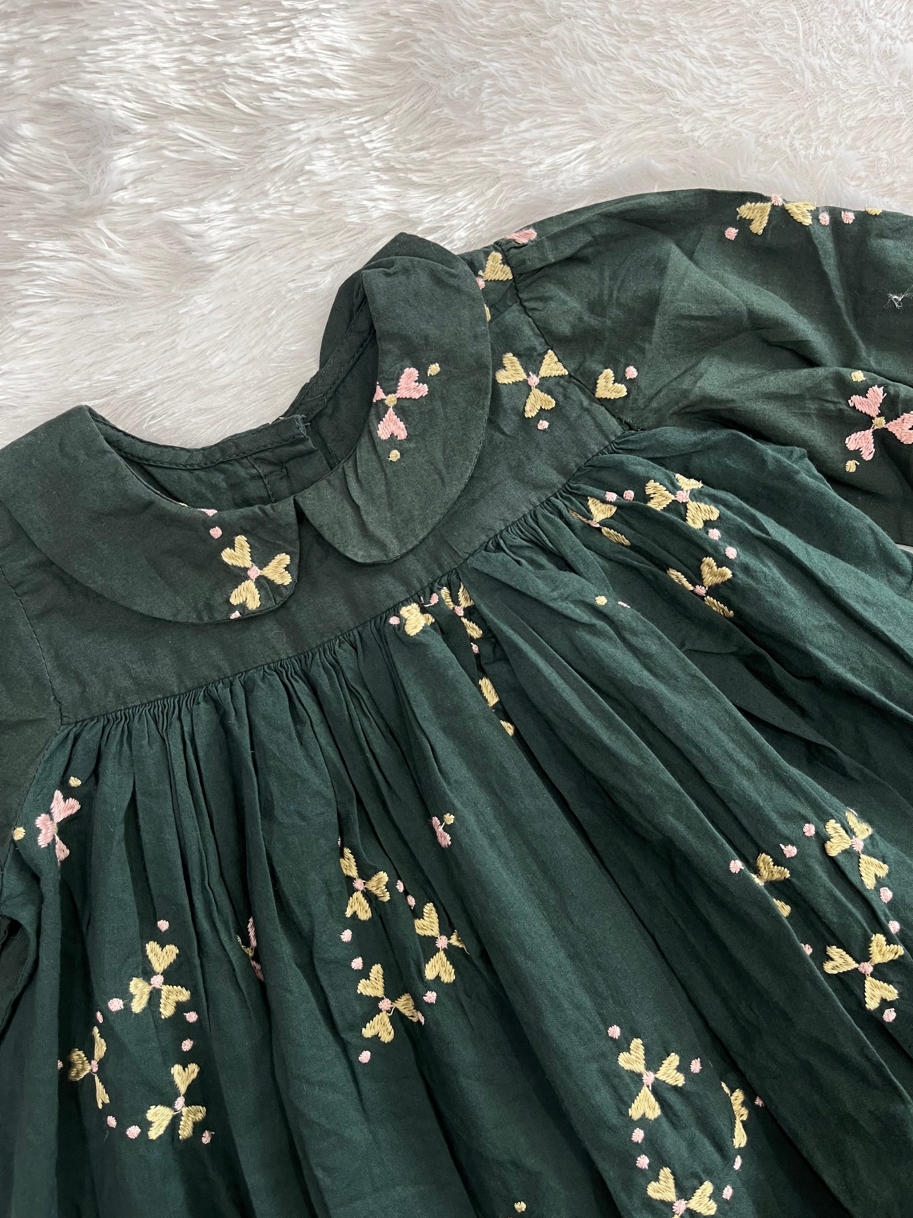 Green Embroidered Frock-1404