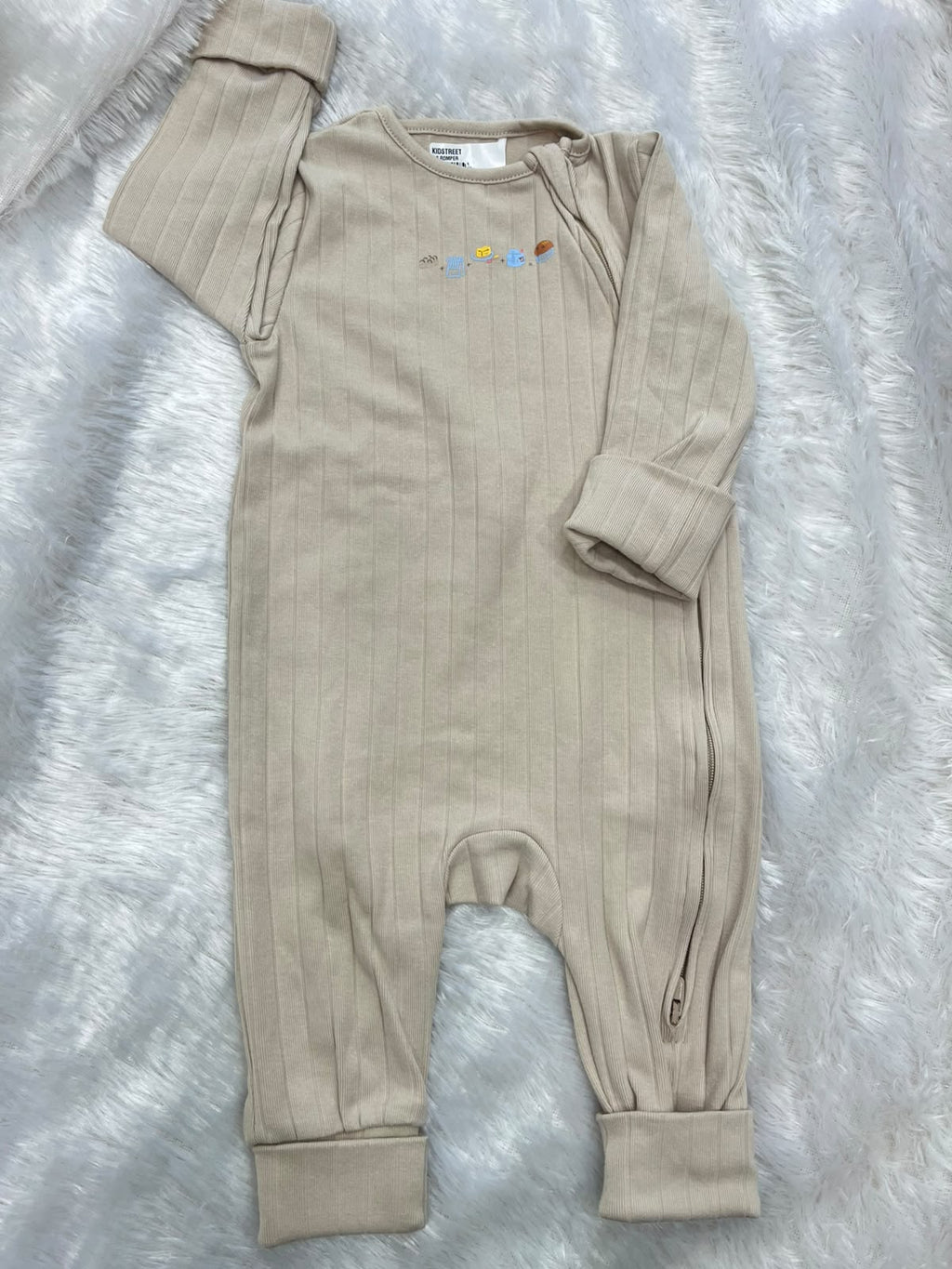 Beige ribbed cute Romper