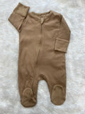 Coffee Brown Ribbed Zipper Romper