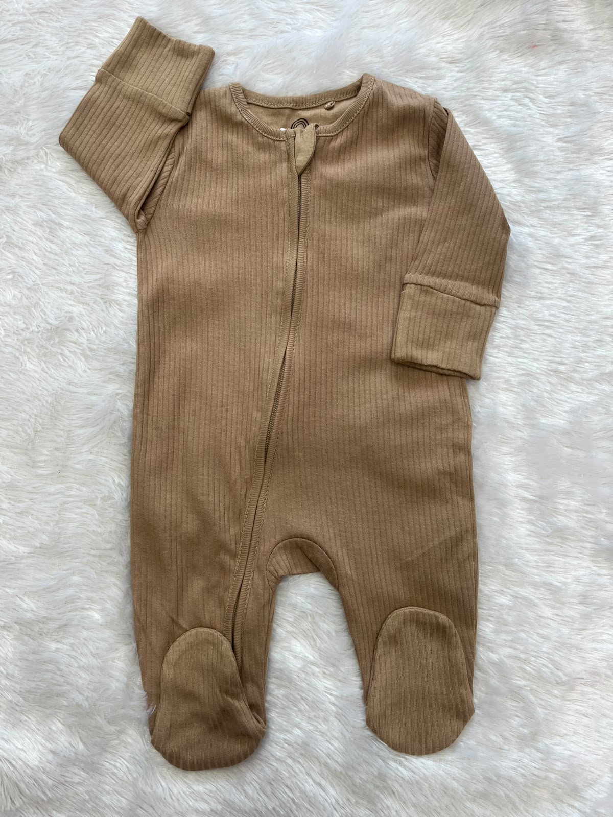Coffee Brown Ribbed Zipper Romper