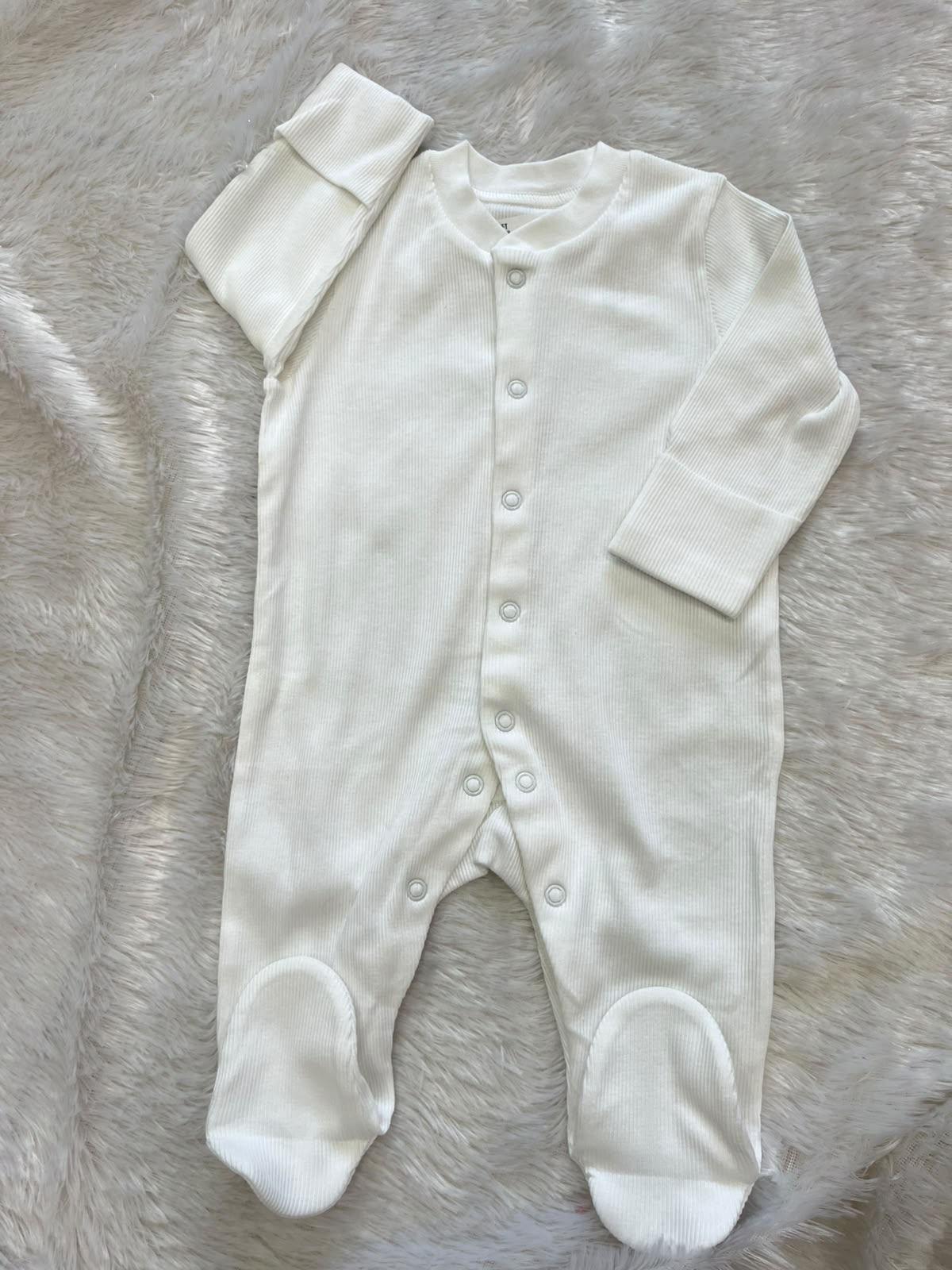 White Ribbed Button Romper