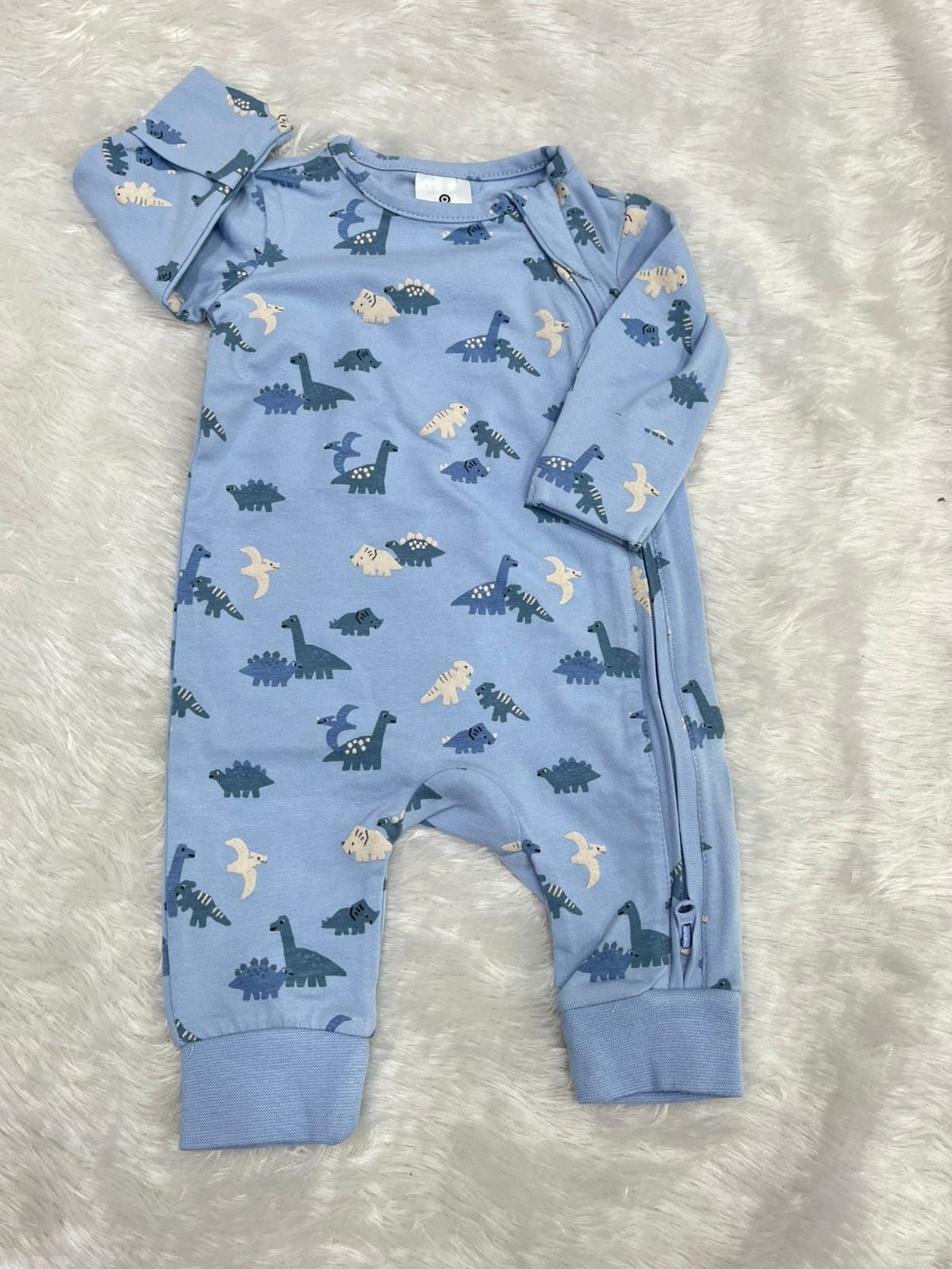 Blue Dino Zipper Romper
