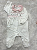 Baby Pink and white velvet romper