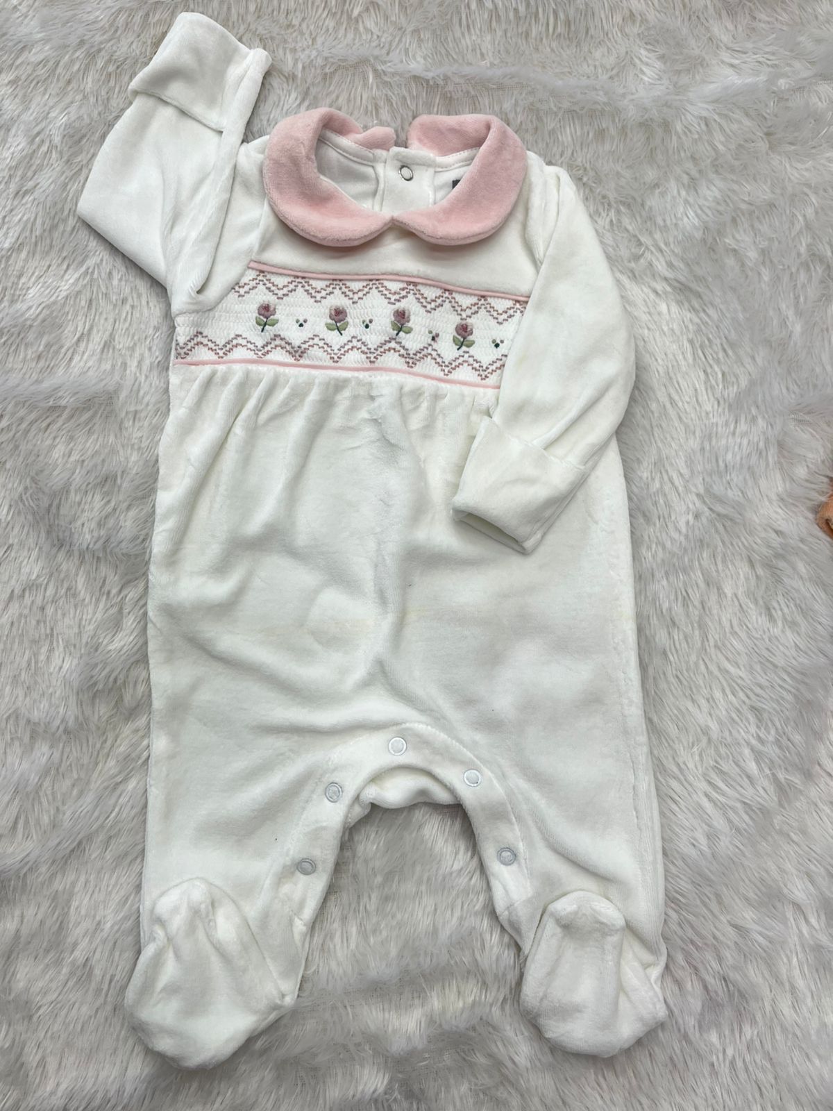 Baby Pink and white velvet romper