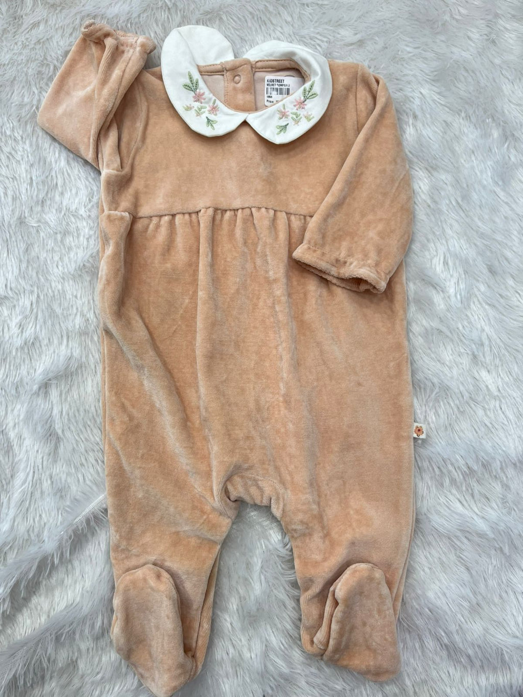 Peach collar velvet romper