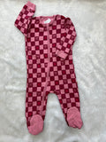 Pink check bow romper