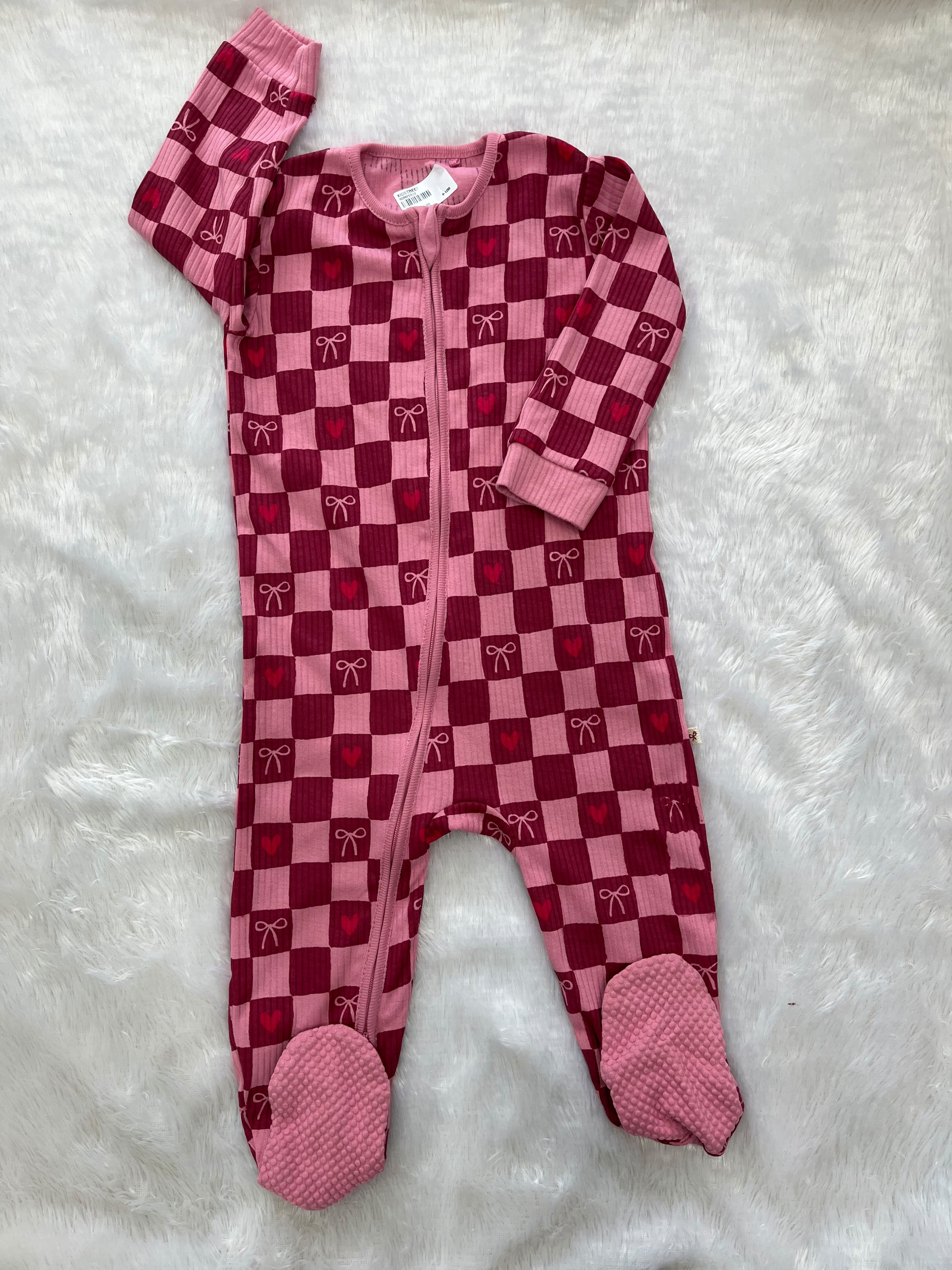 Pink check bow romper
