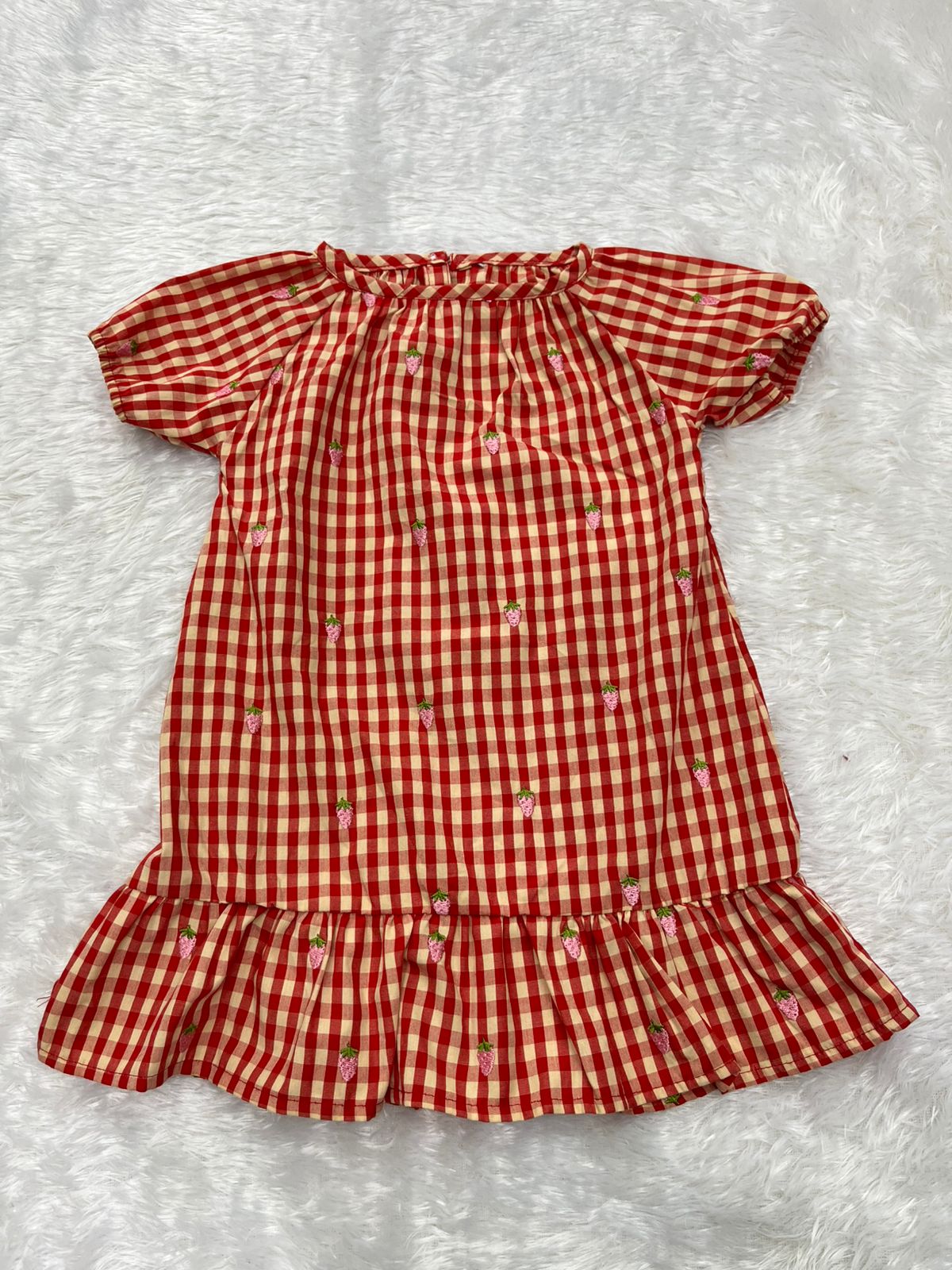 Strawberry Gingham Dress-Red