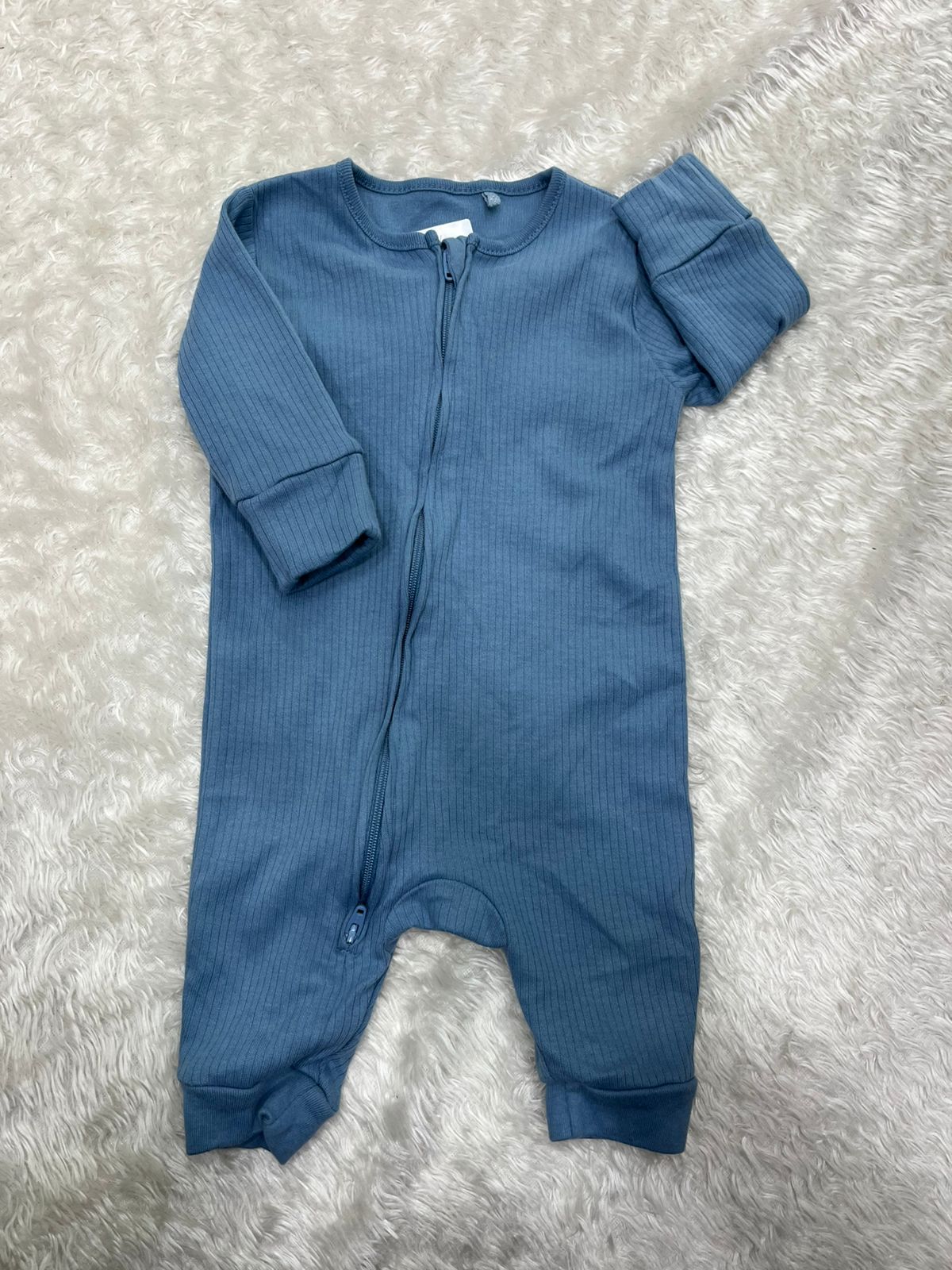 Plane Blue Ribbed Rompers-1863