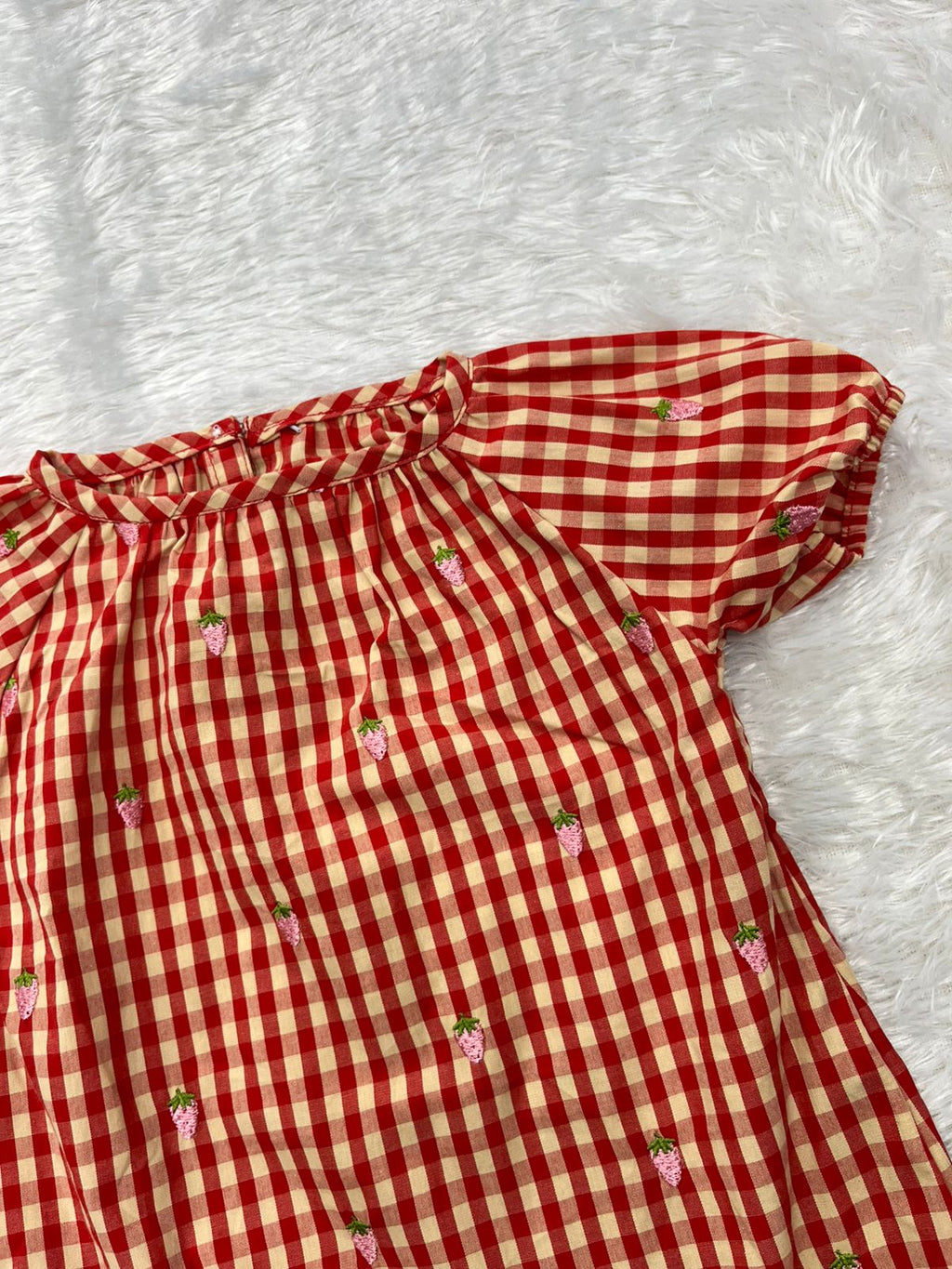 Strawberry Gingham Dress-Red