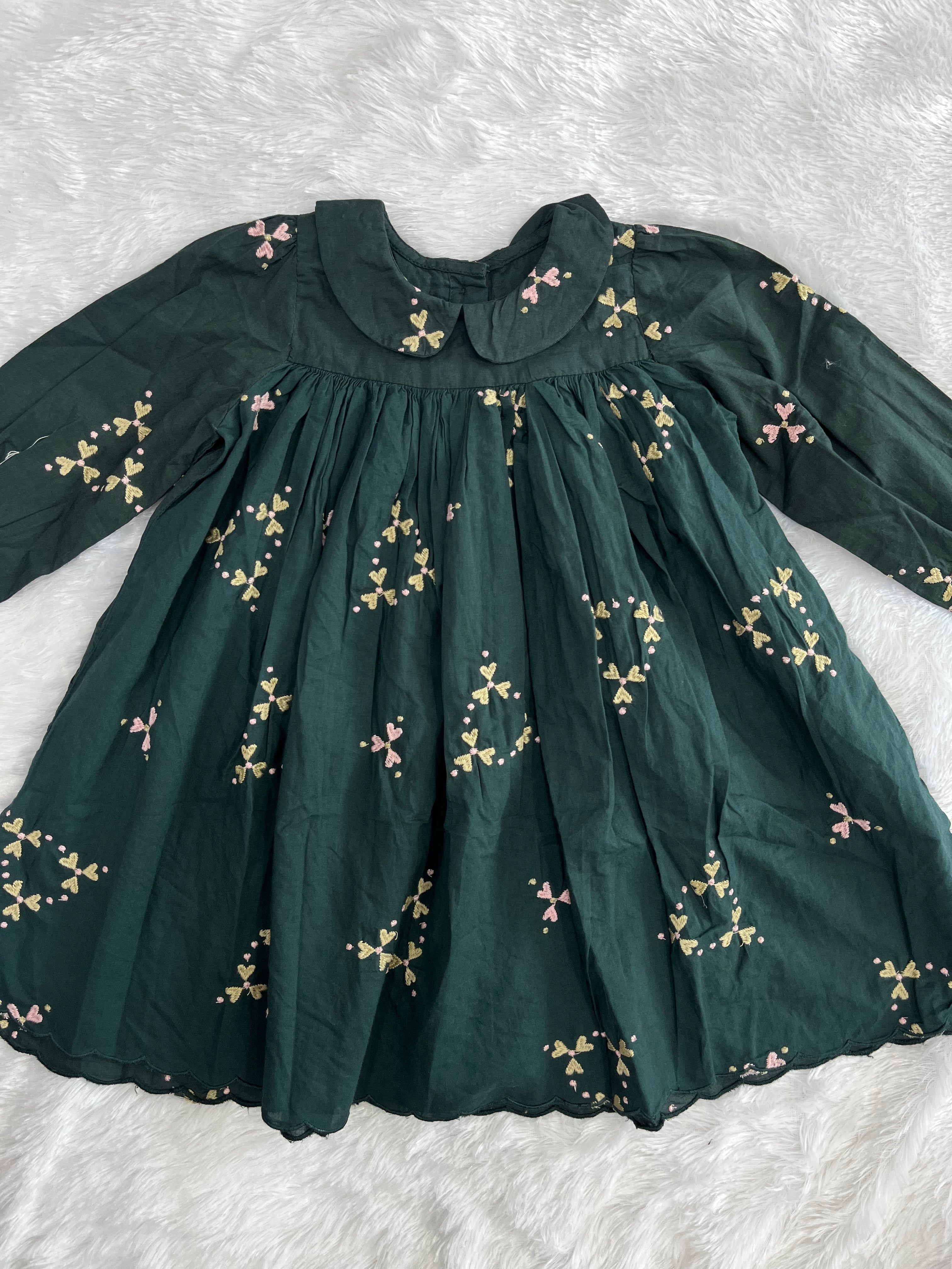 Green Embroidered Frock-1404