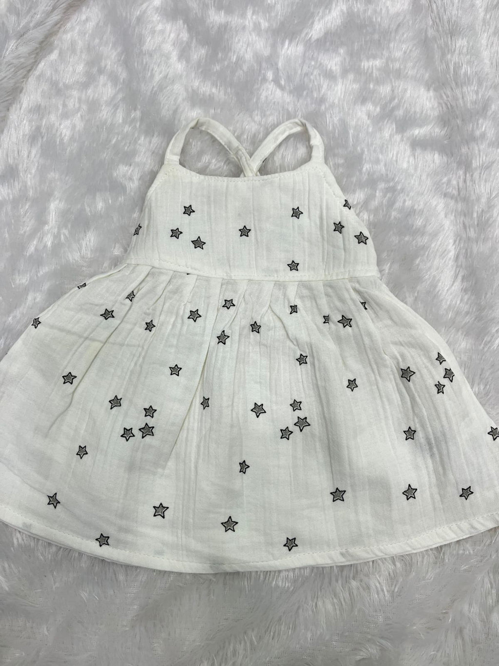 Beige Muslin Star Printed Frock