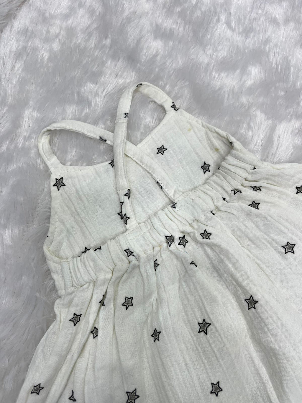 Beige Muslin Star Printed Frock