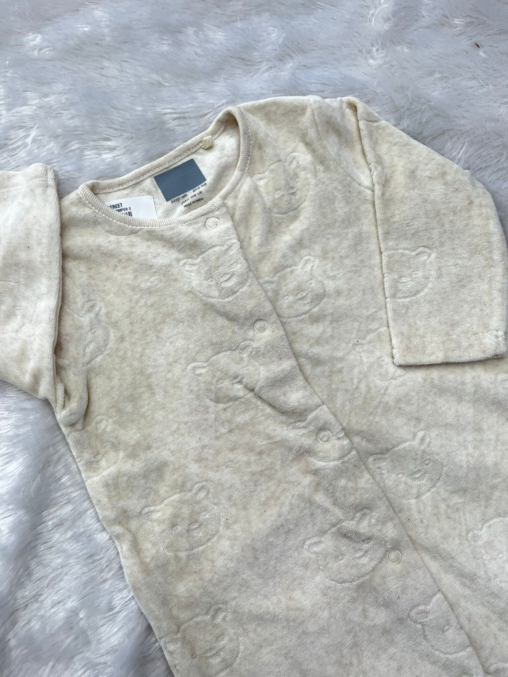 Cute bear ivory velvet Romper