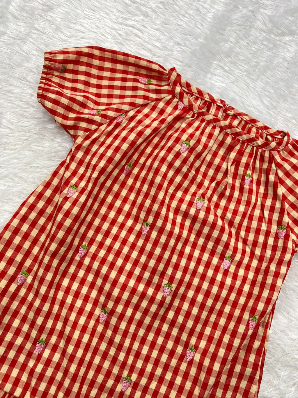 Strawberry Gingham Dress-Red