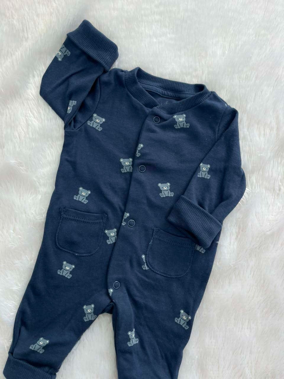 Navy blue bear Romper- Non footed