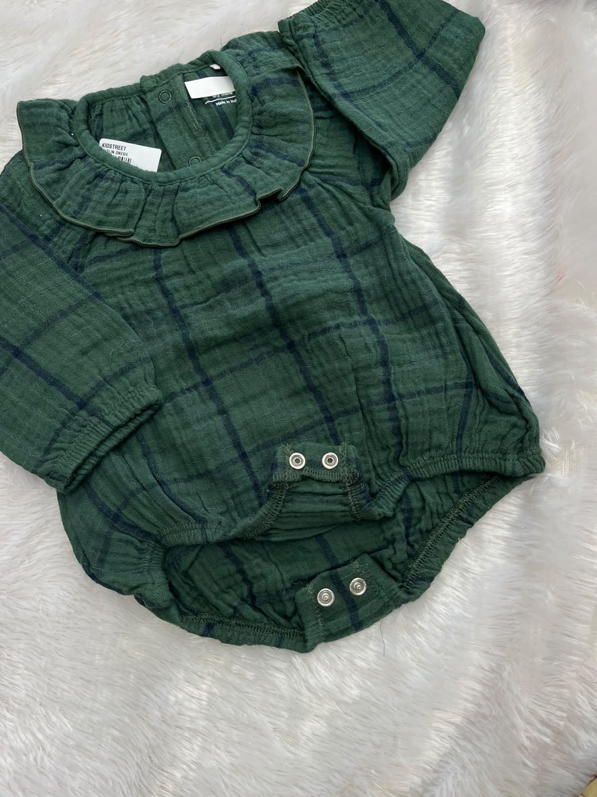 Cute Dark Green Muslin Onesie
