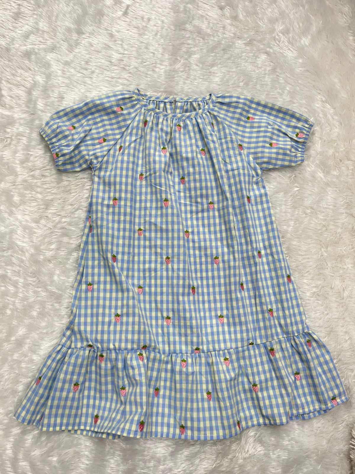 Strawberry Gingham dress-Blue