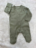 Dark Green Ribbed button Romper