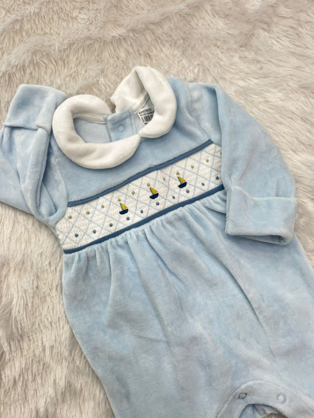 Sky blue velvet Romper