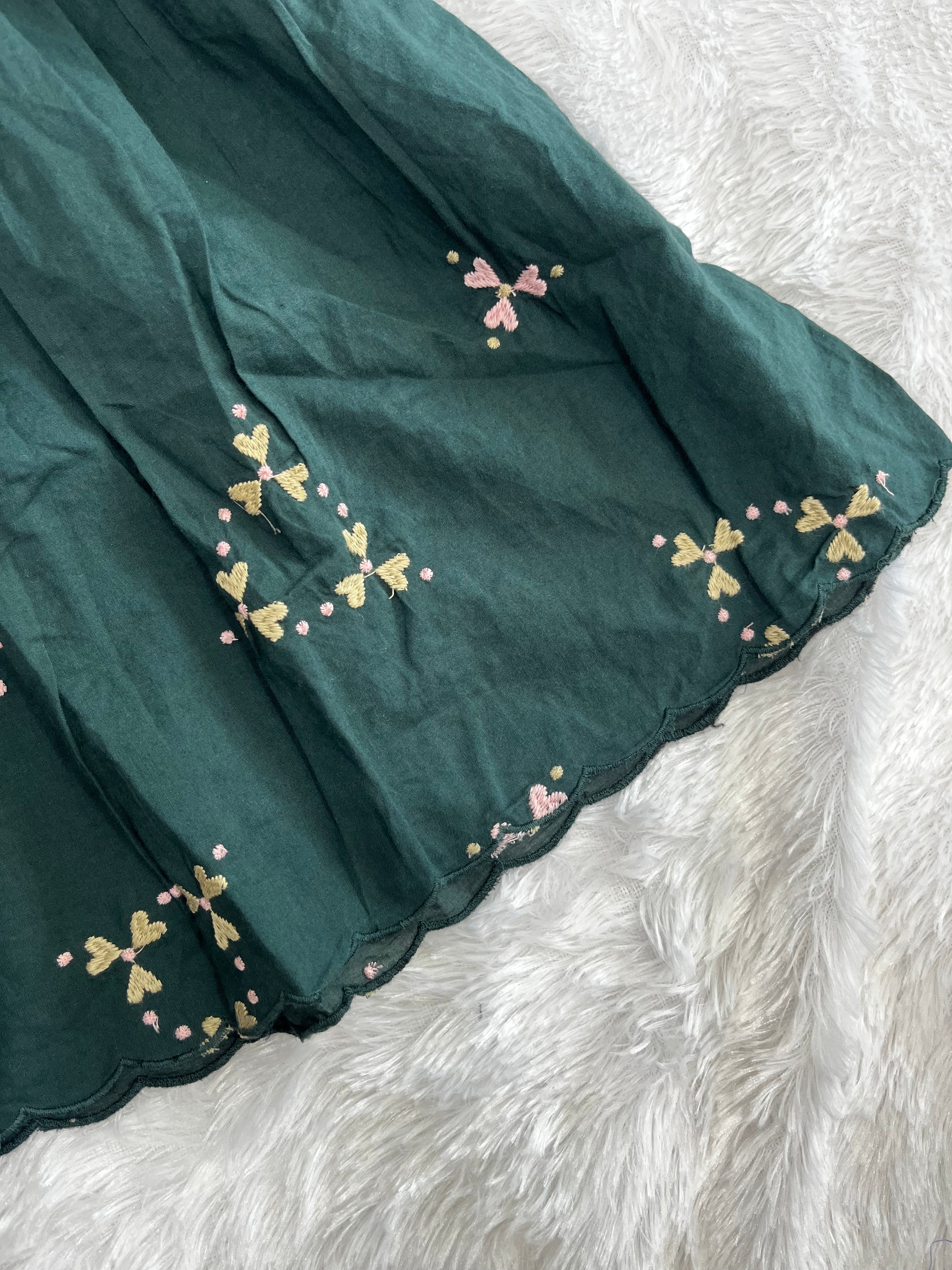 Green Embroidered Frock-1404