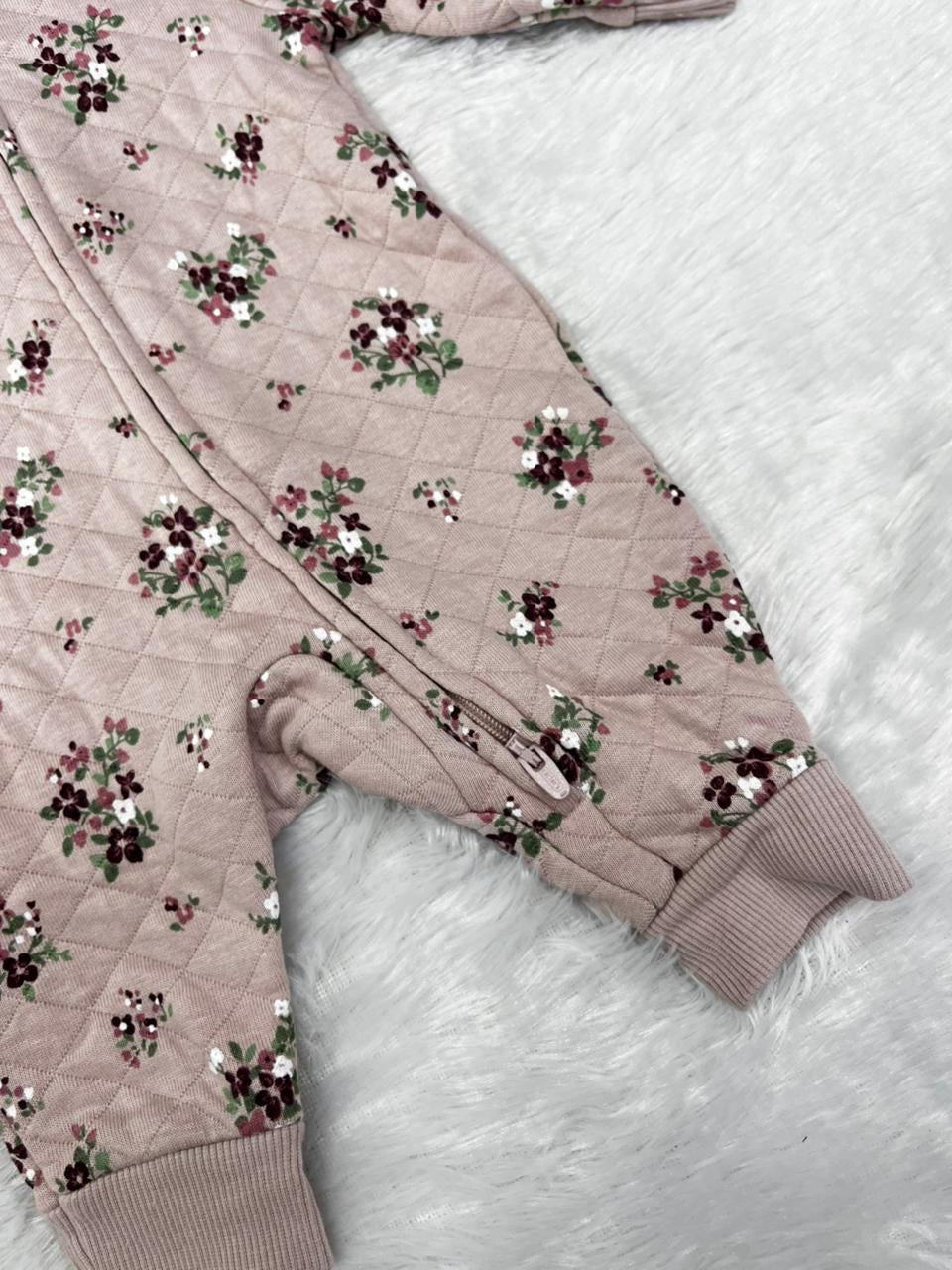 Floral Bliss-Quilted Hooded Romper- 1564