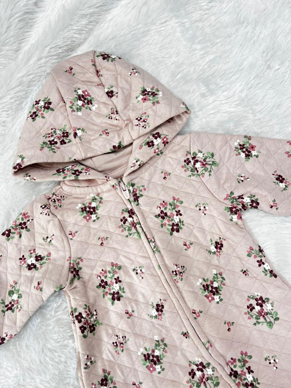 Floral Bliss-Quilted Hooded Romper- 1564