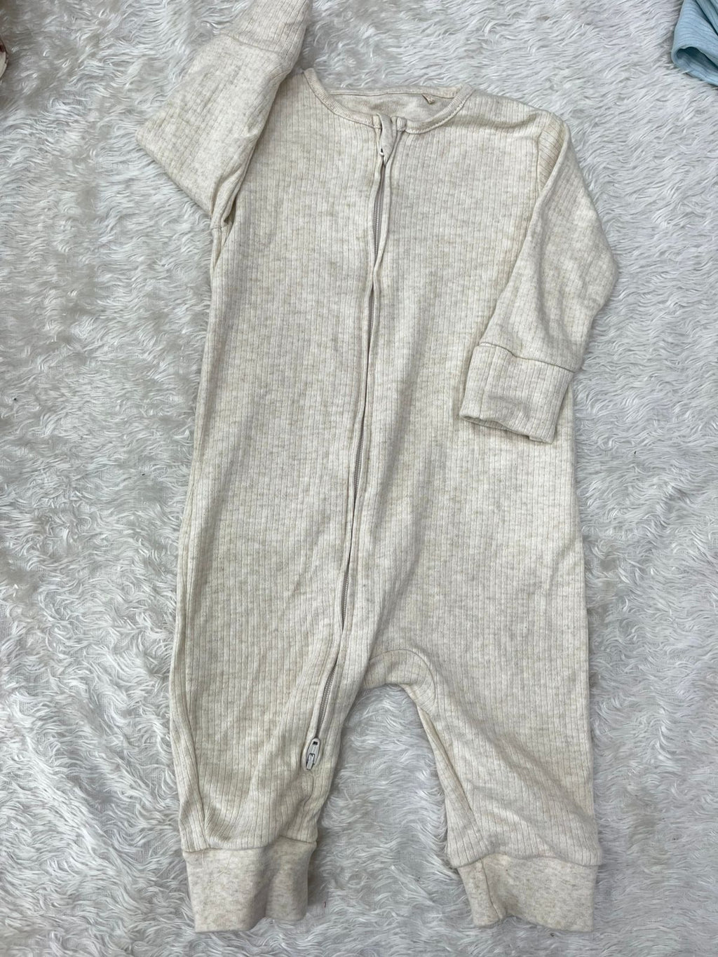 BEIGE RIBBED ROMPER- Footed and Non footed