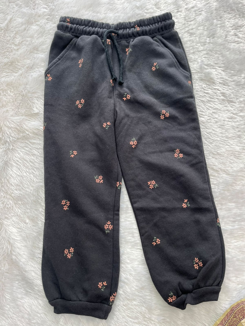 Black floral track pant
