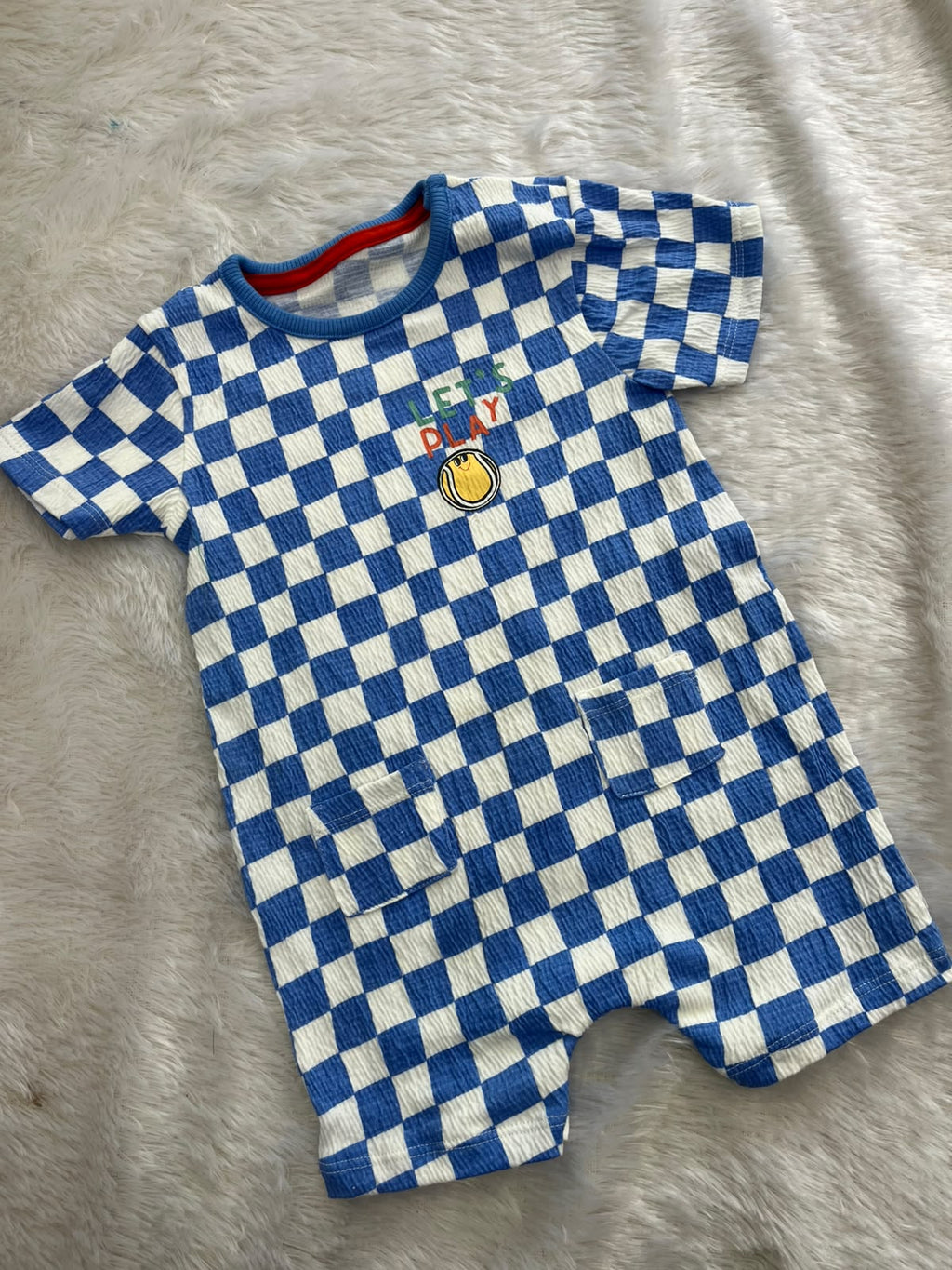 Blue check Half jumpsuit