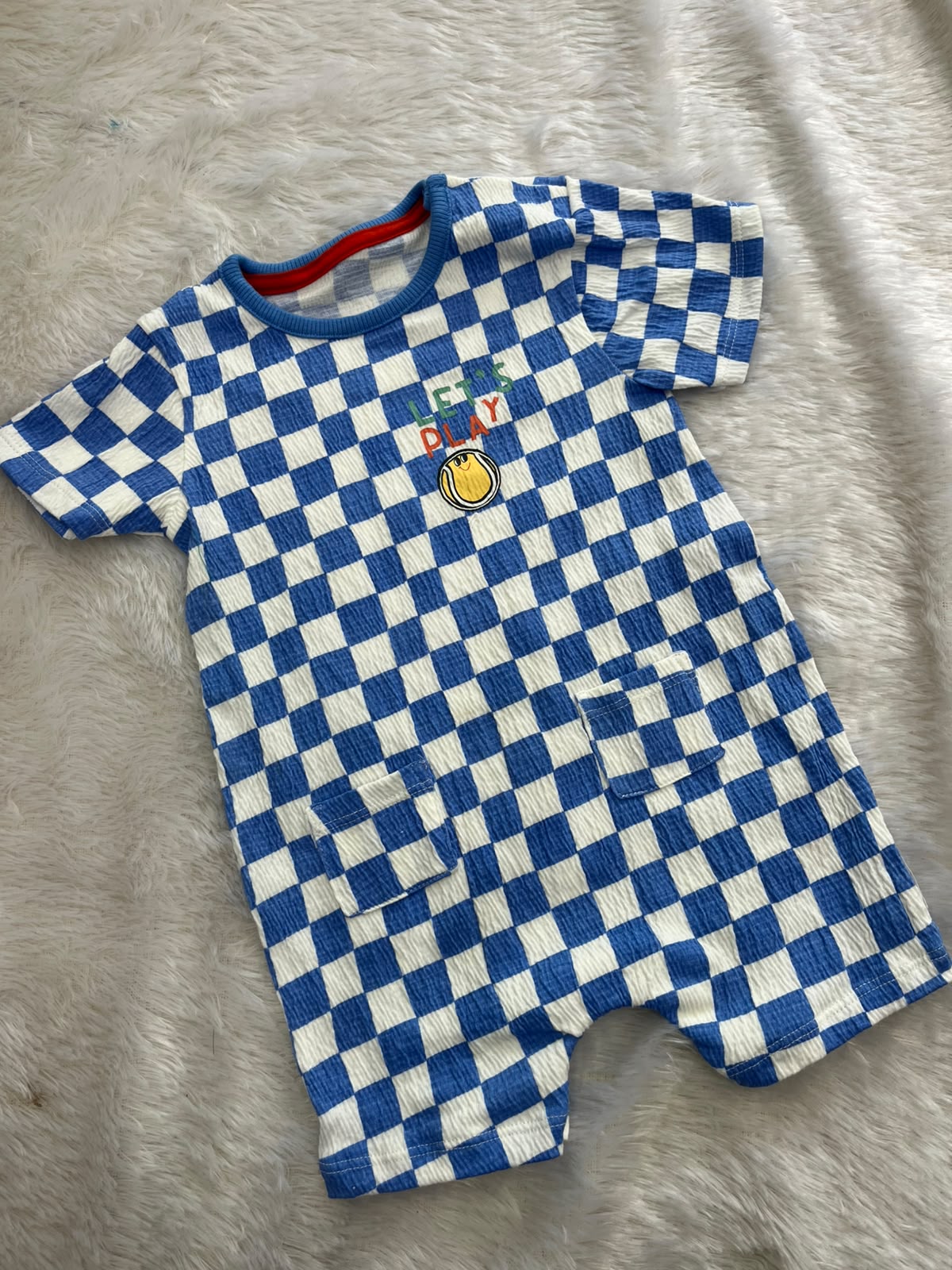 Blue check Half jumpsuit
