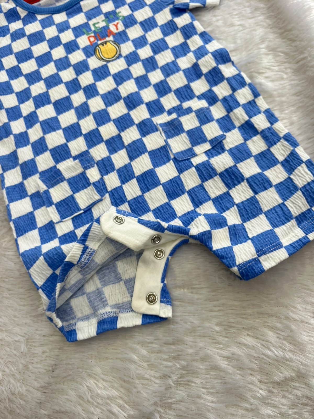 Blue check Half jumpsuit
