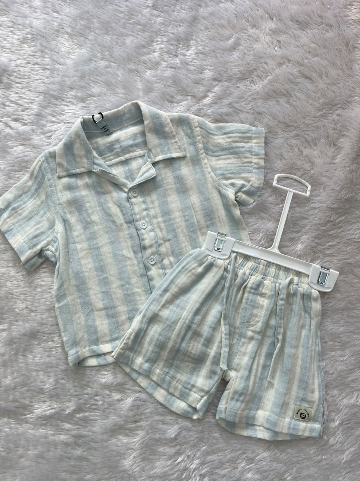 Sky blue stripes- Shirt and shorts set