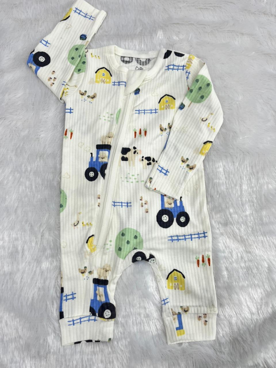 FARM PRINT IN WHITE ROMPER-1017